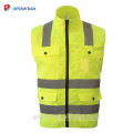 Benutzerdefinierte Reißverschluss Hallo Vis Arbeitsjacke Weste mit Kragen, ANSI Yellow High Visibility Reflektierende Sicherheitsweste mit Taschen